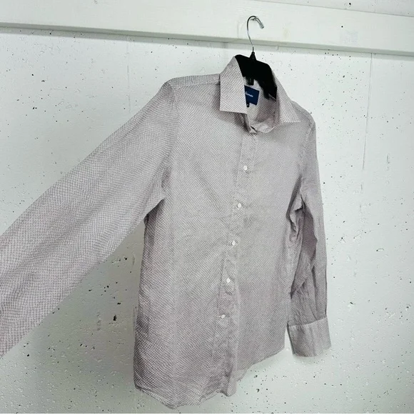 Faconnable Women's size 10 Gray Pink Dot Sheer Button Down Long Sleeve S… - Picture 4 of 11